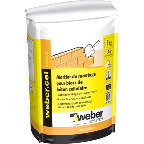 Mortier colle béton cellulaire WEBER CEL BLOC sac 5kg Samse fr