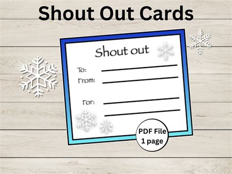 Teacher Shout Out Cards Winter Snowflakes Parent Shout Out Cards