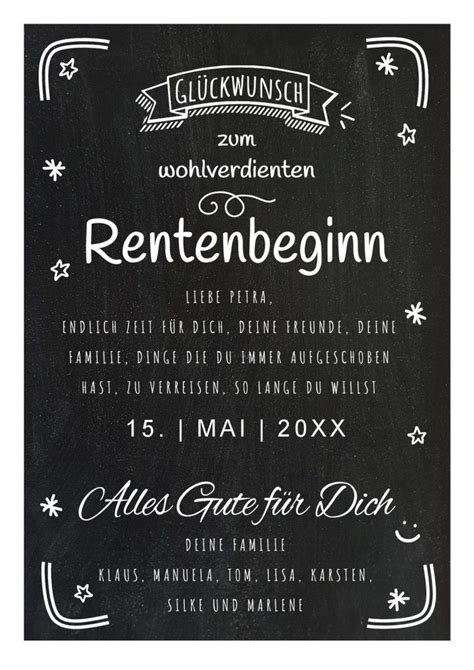 Meilensteintafel Chalkboard Ruhestand Rente Geschenk Personalisiert