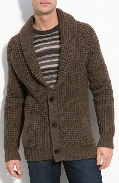 Vince Shawl Collar Waffle Knit Cardigan In Brown For Men Mocha Brown Lyst