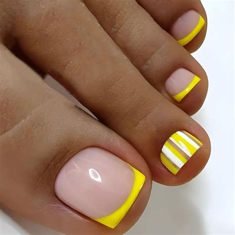 Yellow French Press On Toenails Short Square Cute Fake Toenails Nude