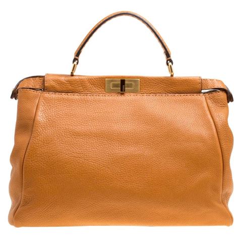 Fendi Brown Selleria Leather Large Peekaboo Top Handle Bag At 1stdibs