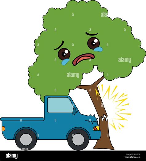 Coches Accidente De Choque Con El Rbol Kawaii Ilustraci N Vectorial