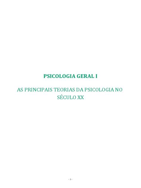 Aula 1 As Principais Teorias Da Psicologia No SÉculo Xx Pdf