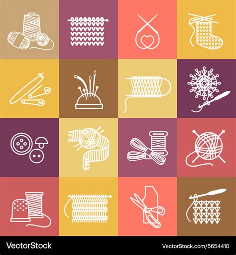 Knitting Icons Set Royalty Free Vector Image Vectorstock