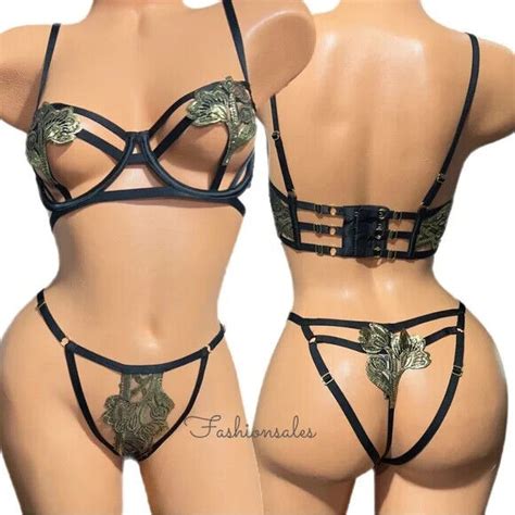 Victorias Secret Set Very Sexy Embroidered Open Cup Balconette Bra Bikini Panty Ebay