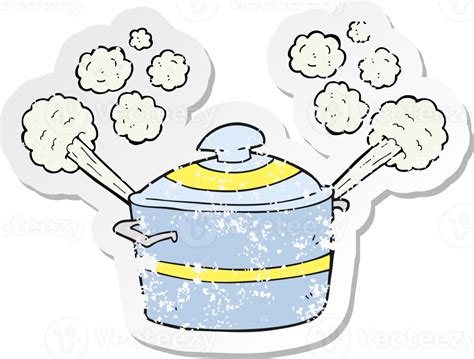 Retro Distressed Sticker Of A Cartoon Steaming Cooking Pot 36358977 PNG