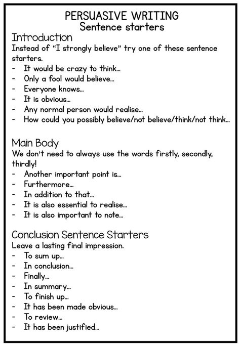 Informative Text Sentence Starters