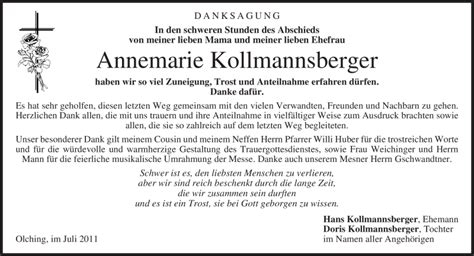 Traueranzeigen Von Annemarie Kollmannsberger Trauer Merkur De