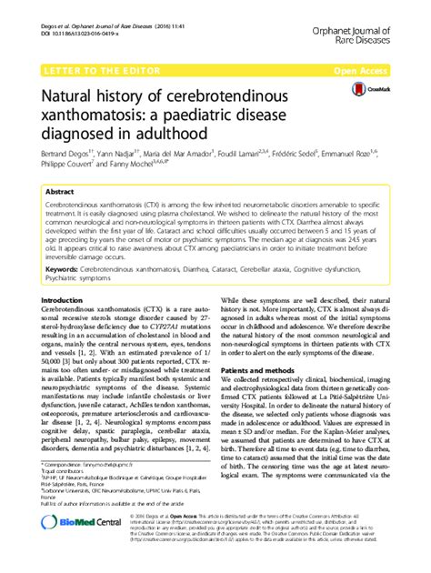 Pdf Natural History Of Cerebrotendinous Xanthomatosis A Paediatric