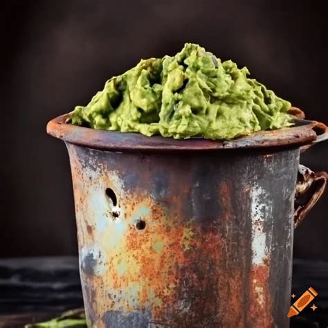 Rusty Metal Pot Filled With Guacamole On Craiyon