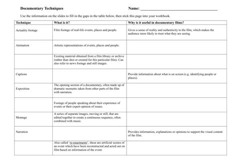 Documentary Techniques Handout