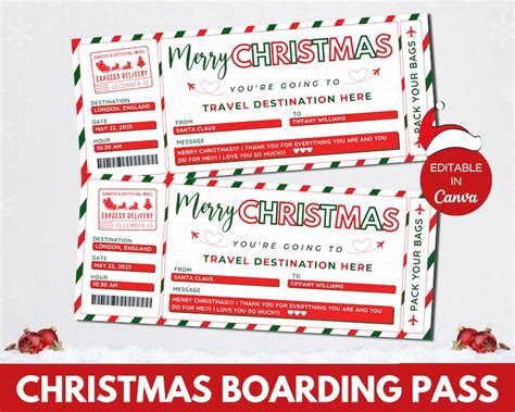 Editable Christmas Boarding Pass Template Printable Christmas Etsy