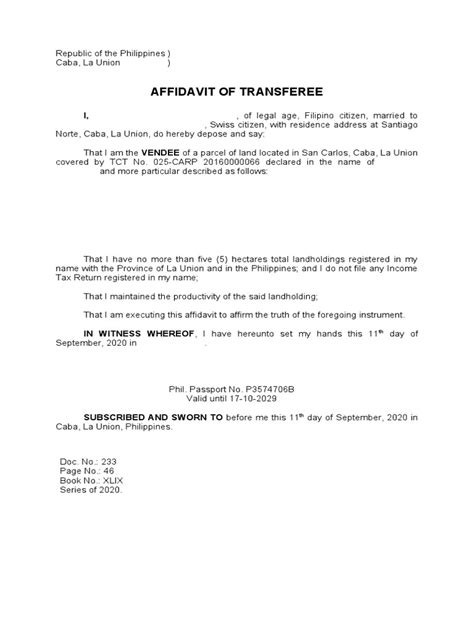 Affidavit Of Transferee 2 Pdf