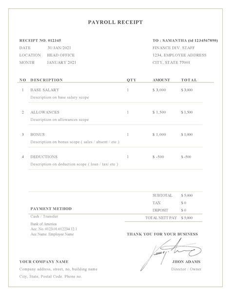 Professional Payroll Receipt Templates With No Logo For Word Fully