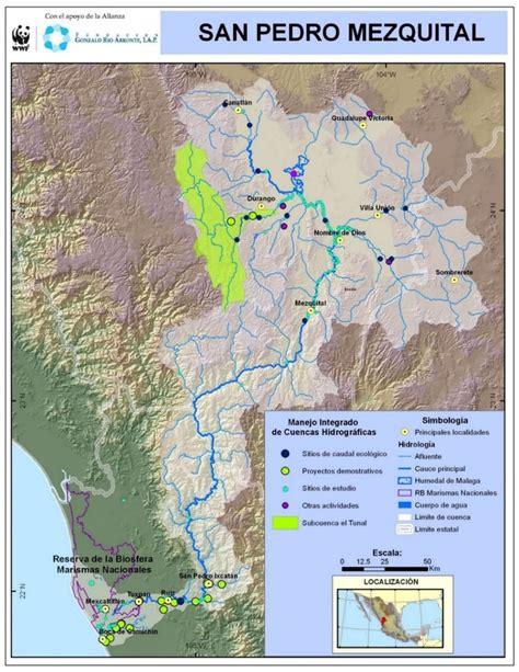 Map of San Pedro Mezquital River and Watershed highlighted in gray. San ...