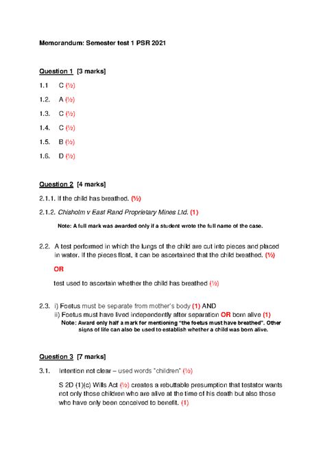 PSR 110 Test 1 2021 Memo Test 1 Memo Memorandum Semester Test 1