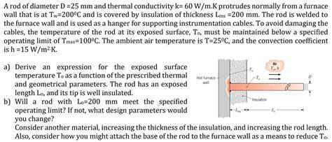 Solved A Rod Of Diameter D Mm And Thermal Conductivity Chegg