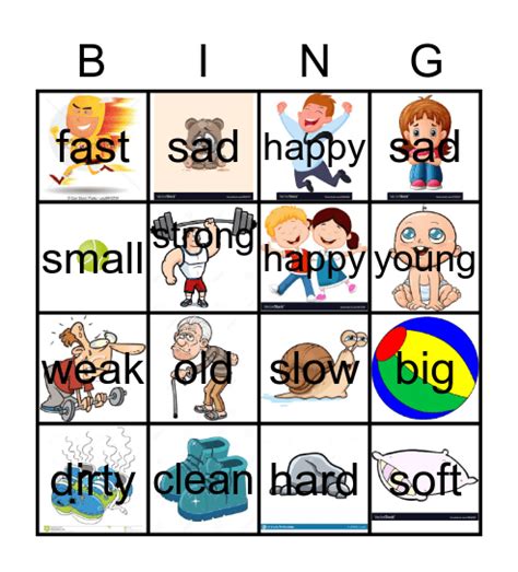 Adjective Bingo Bingo Card