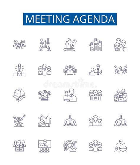 Meeting Agenda Line Icons Signs Set. Design Collection of Schedule ...