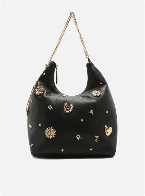 Bolsa Hobo Preta Couro Grande Metais Fun Arezzo