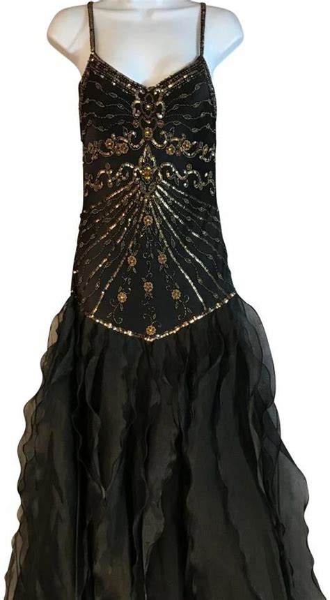 Sue Wong Black Nocturne Embellished Evening Cocktail Gown Formal Dress