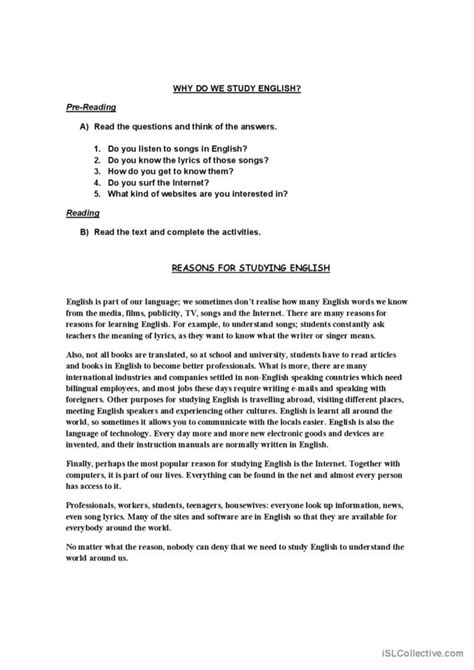 Importance Of English English Esl Worksheets Pdf And Doc