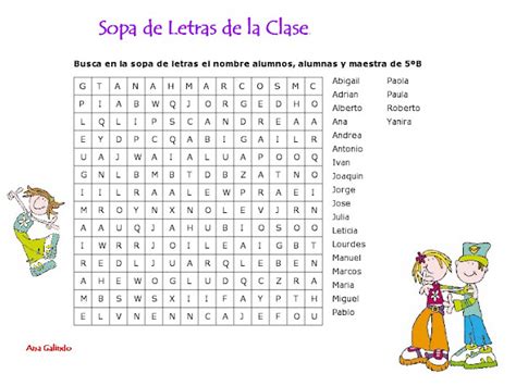 Pasatiempos Sopa De Letras Con Los Nombres De La Clase El Quinto Nivel