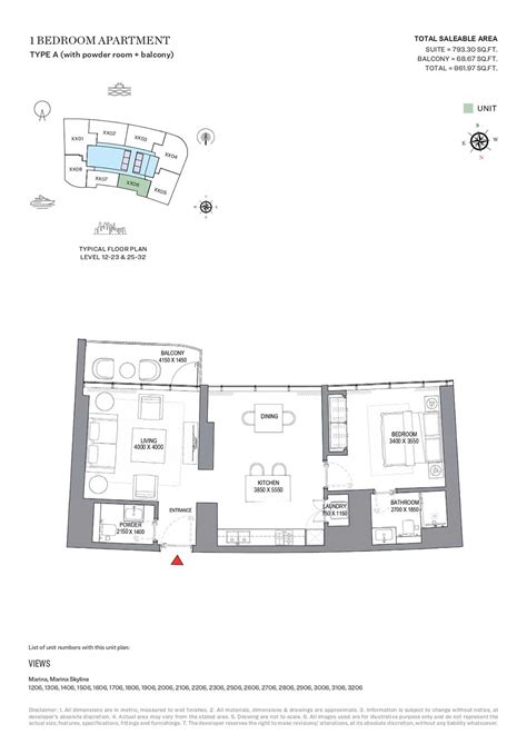 Seahaven 1 Bedroom Apartment Type A Floor Plans Binayah