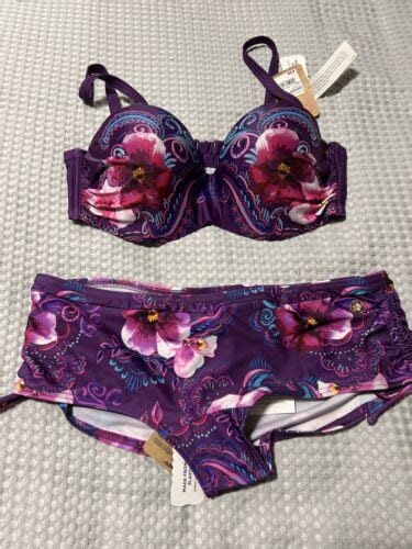 Mantaray Purple Floral Bikini Set Top 36D Bottoms 12 BNWT EBay