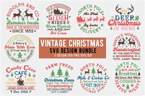 Vintage Christmas Sign Svg Bundle Retro Graphic By Svg Design Hub