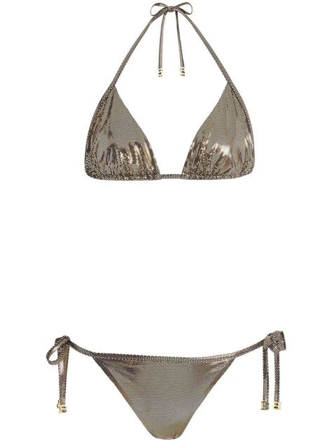 Metallic Effect Bikini Set From Balmain Featuring Gold Tone Metallic