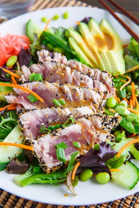 Sesame Crusted Seared Ahi Tuna Sushi Salad With Wasabi Vinaigrette