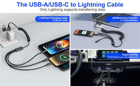 Coiled Usb C To Lightning Cable For Apple Carplay Mfi Certified