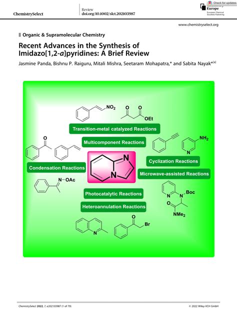 Pdf Recent Advances In The Synthesis Of Imidazo[1 2‐a]pyridines A Brief Review