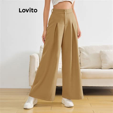 Lovito Cal As Plissadas Lisas Elegantes Para Mulheres Lbl Shopee