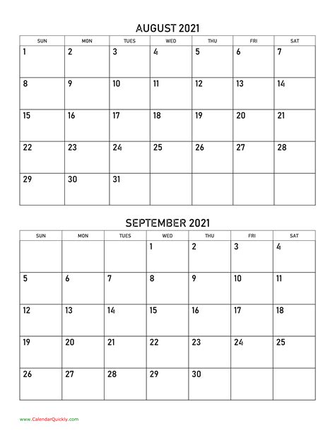 August September October 2021 Calendar Free Printable Template Images