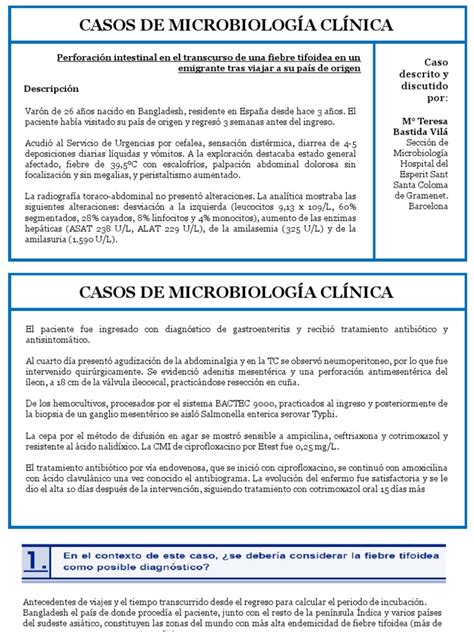 Fiebre Tifoidea Caso Clínico Pdf Salmonela Inmunología