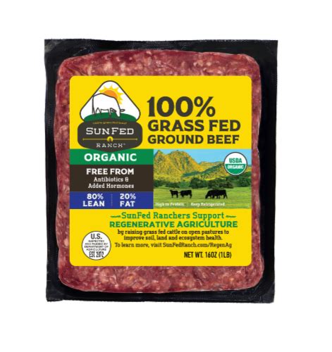 SunFed Ranch 100 Grass Fed 80 Lean Organic Ground Beef Brick 1 Lb