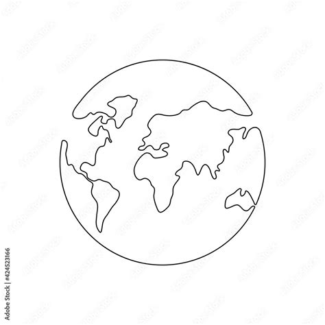 World map one line art. Continuous Earth line drawing symbol. Earth globe hand drawn insignia ...