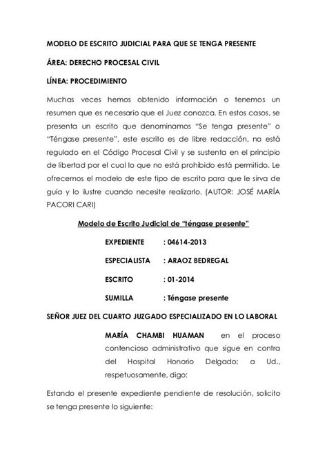 Modelo De Escrito Judicial Para Que Se Tenga Presente