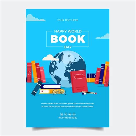 Free Vector Flat World Book Day Vertical Poster Template