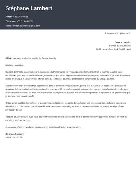 Exemple lettre de motivation ingénieur e tout domaine poste