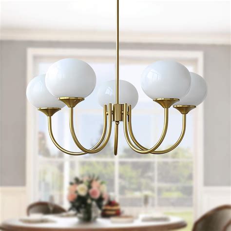 BOKT Modern 5 Light Gold Sputnik Chandelier Light Fixture Mid Century