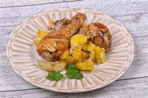 Premium Photo Roasted Chicken Legs With Potato