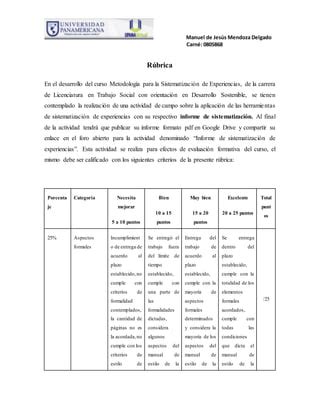 Semana Rubrica Pdf