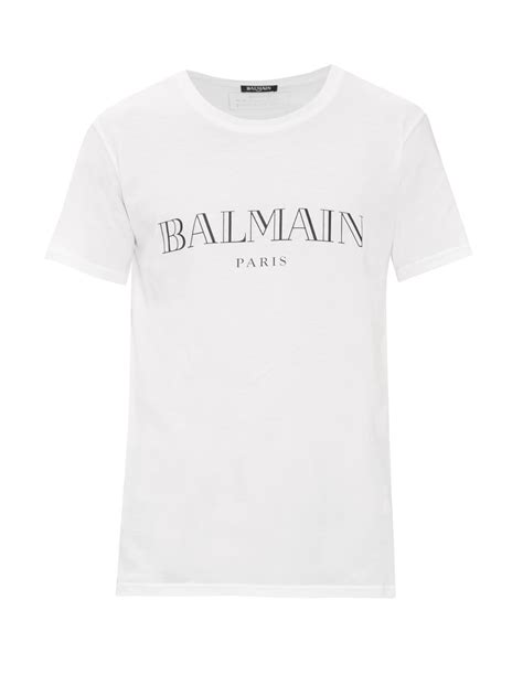 Lyst Balmain Logo Print Cotton T Shirt In White For Men