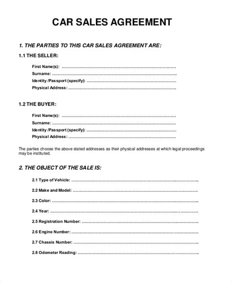 Free 9 Sales Agreement Forms In Ms Word Pdf