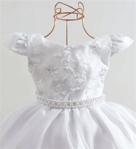 Vestido Infantil Branco Batizado De Festa Luxo A Anos Elo