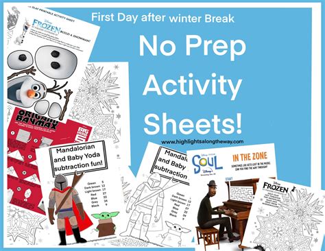 First Day After Winter Break Activity Sheets